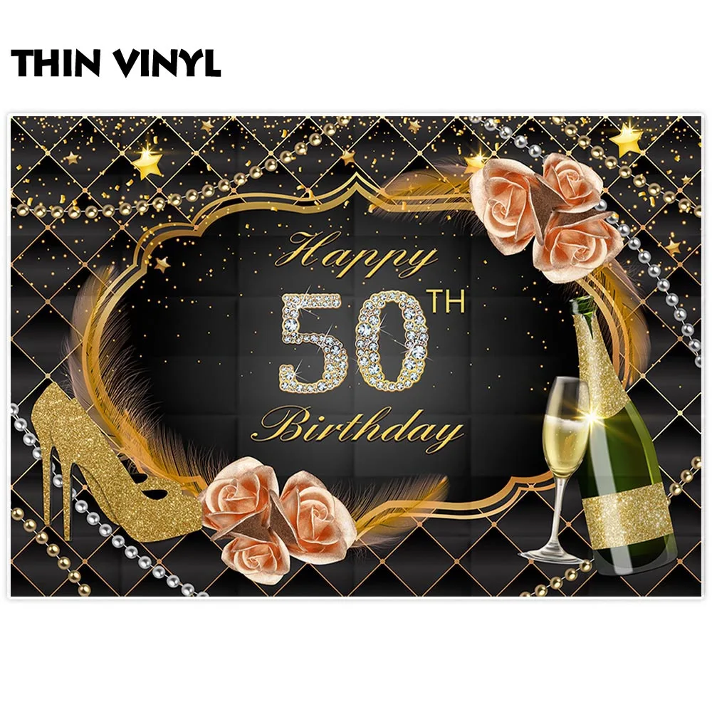 Allenjoy/Товары для мероприятий с 50-летним днем рождения, золотые занавески с бусинами цвета шампанского, на высоком каблуке, для фотосессии, черные, вечерние, для взрослых, Декор