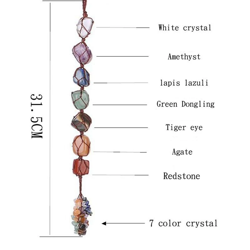 7 Chakra Tumbled Gemstone Tassel Spiritual Meditation Hanging Ornament Natural Stones CarDecoration