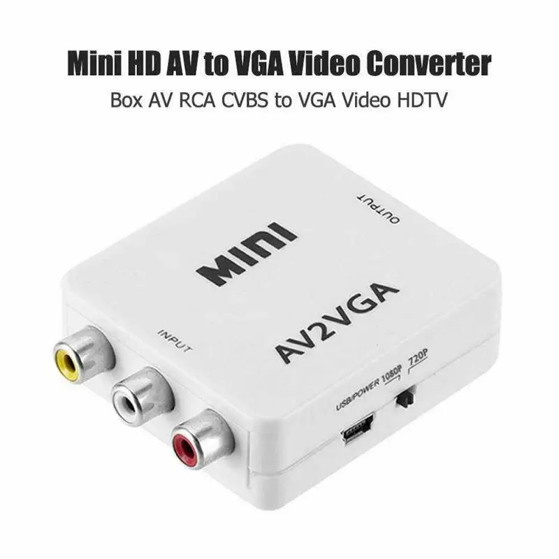 HD AV2VGA видео конвертер коробка AV RCA CVBS к VGA видео конвертер convoor& 3,5 мм аудио к ПК HDTV конвертер R60