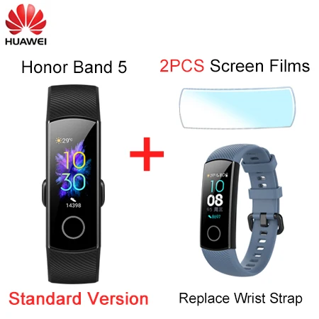 Huawei Honor Band 5 оксиметр фитнес-трекер умный Браслет Сенсорный экран монитор сердечного ритма во время сна Глобальный язык для мужчин и женщин - Цвет: Band5 Add Strap Film