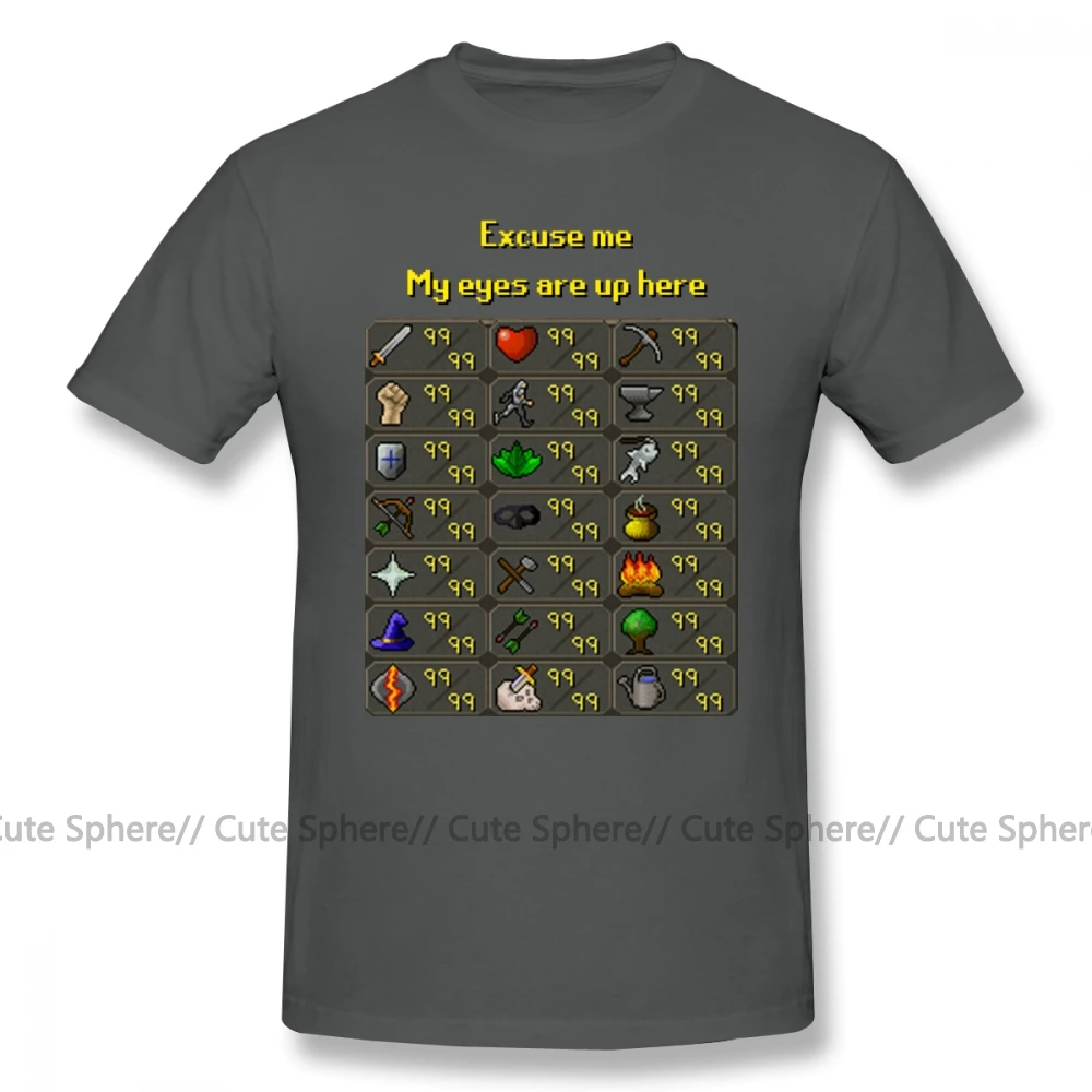 Runescape, футболка, Runescape, My Eyes Are Up Here, футболка, 100 хлопок, графическая футболка, мужская, ХХХ, с коротким рукавом, летняя, забавная футболка - Цвет: Dark Grey