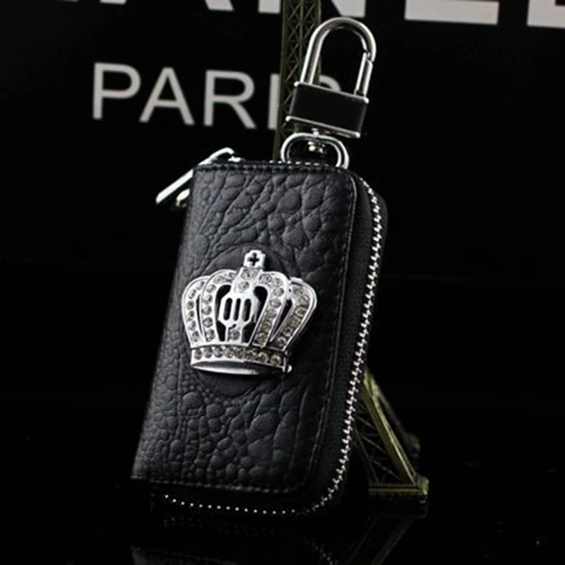 9*5.5cm PU leather Women Fashion Car Key Case For Auto Rhinestone Covered Metal Crown Decoration Car-styling Accessories | Автомобили и