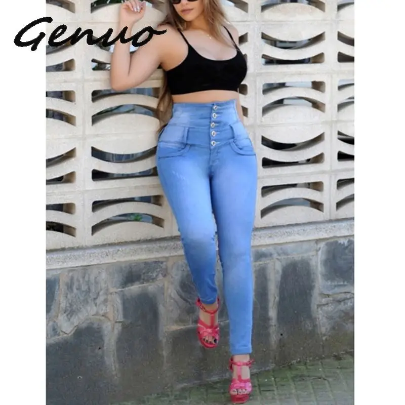 Genuo, новинка, 3XL, джинсы большого размера, повседневные, высокая талия, узкие брюки с пуговицами, узкие, женские джинсовые брюки, vaqueros mujer