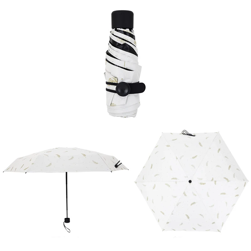 LIKE RAIN складные мини-зонтики для дождя, женский маленький зонт, детский зонт для девочки, креативный Карманный Зонт с принтом перьев, UBY04