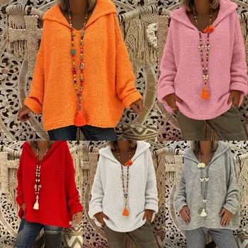 

women oversized loose sweater hooded pullover plus size knitted long sweater