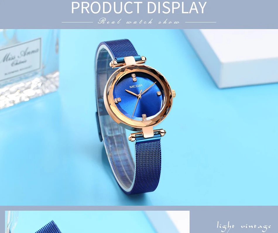 Reloj Mujer Лидирующий бренд MEGIR женские часы RoseGold Relogio Feminino Роскошные сетчатые часы-браслет женские часы