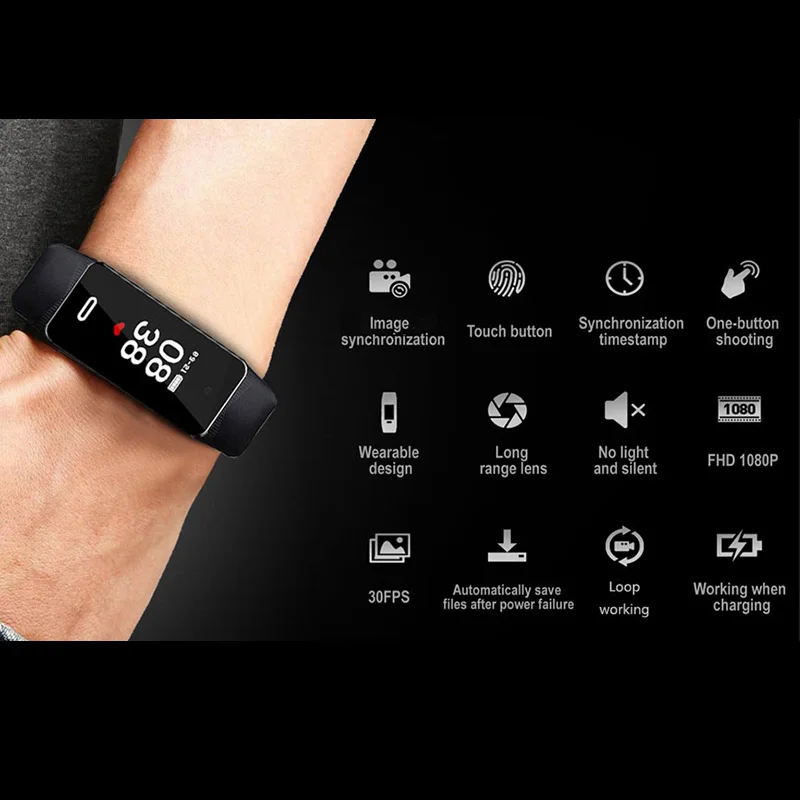 New Color Screen HD 1080P Cam Camera Voice Video Photo Recording Pen Sport SmartBand Wristband Smart Watch