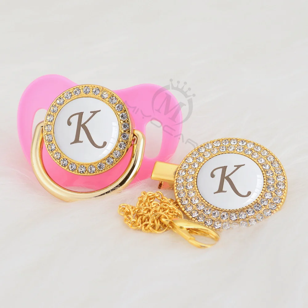 BLING bling белый имя инициалы буквенные K соска и соска клип набор безопасный, не содержит БФА прекрасный bling Золотое кольцо для соски LK-W - Цвет: LK-3-W  0-6m