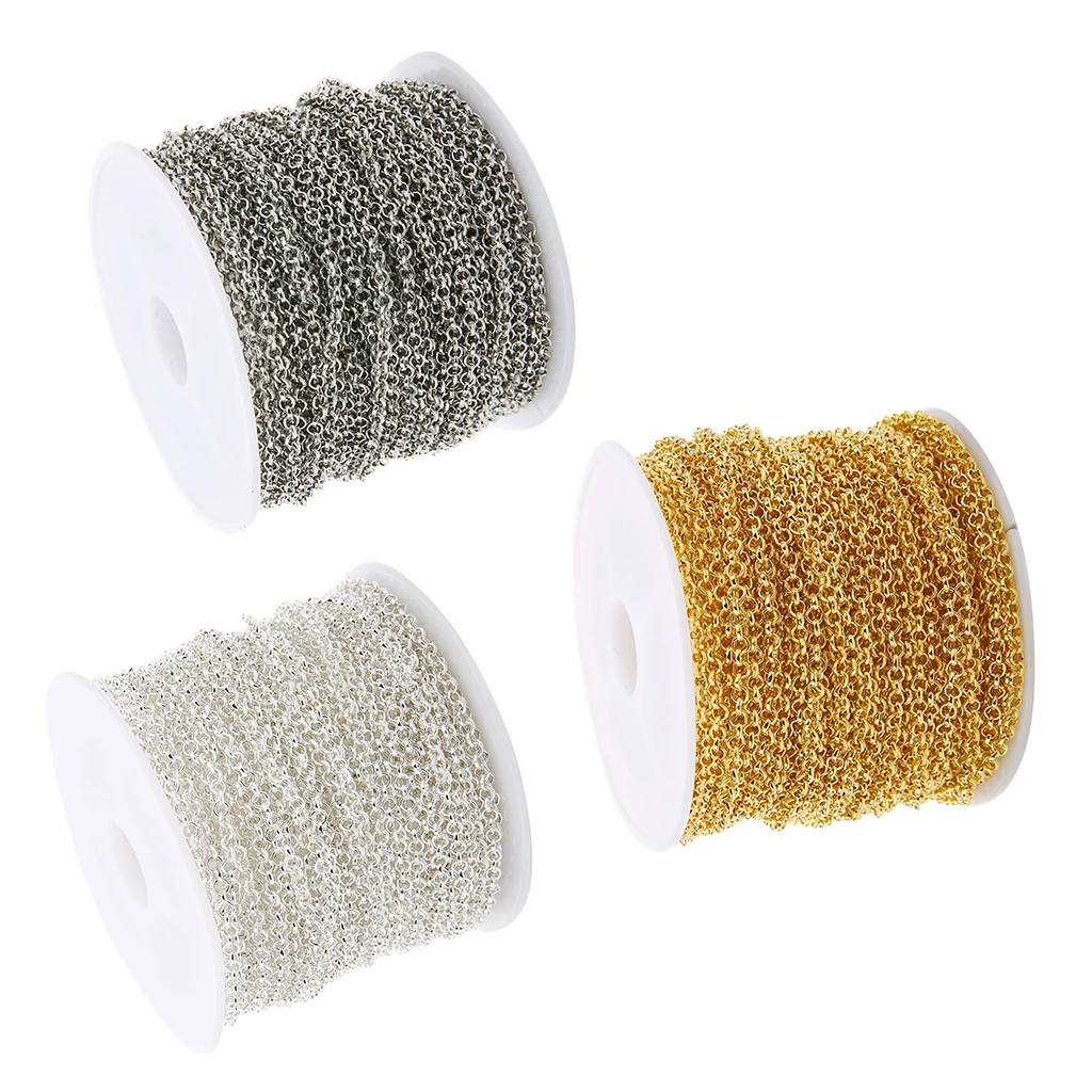 90 Feet silver colorwhite Gold silver color 2mm Cable O Chain Spool Bulk for Craft DIY Jewelry Making Necklace Bracelet Extender Chain Roll