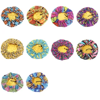 

African Kids Hair Caps Print Ankara Bonnet Stain Silky Big Bonnet Children Sleep Night Cover Headwrap Hat Hair Tool Styling Wrap