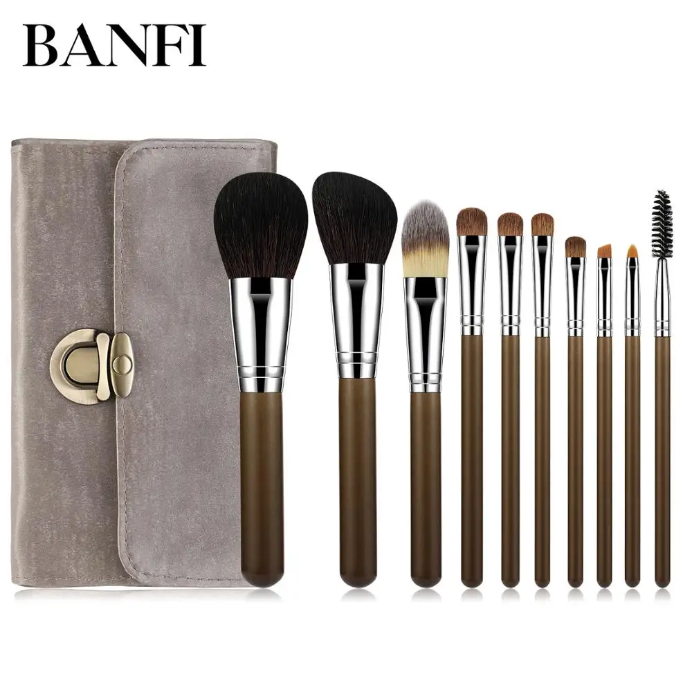 

10pcs Makeup Brush Tool Set Soft Goat Hair Large Foundation Contour Blush Powder Eye Shadow Make Up Brushes