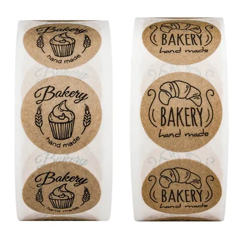 

500PCS/Roll Bakery Handmade Sticker with Wheat DIY Wedding Birthday Party Christmas Bread Cake Cookies Stick on Bag Box Package