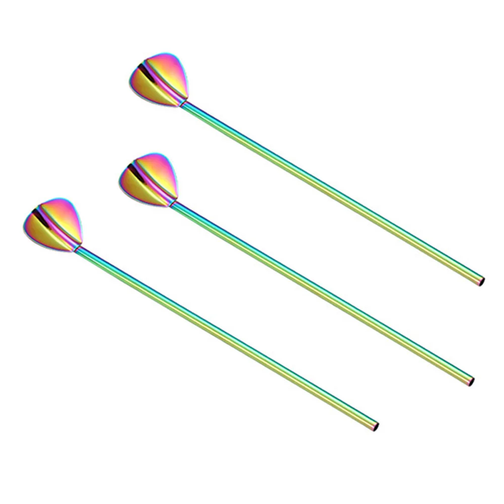 Multicolor 3pcs 2-в-1 длинные многоразовые Нержавеющая сталь соломинки вентилятор Форма ложка для размешивания кофе P7Ding - Цвет: Multicolor 3pcs