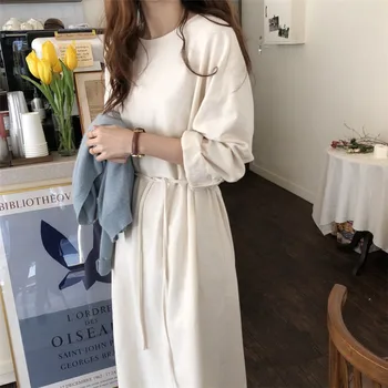 

Early autumn pullover base skirt 2019 lazy casual sense lace loose long cotton and linen dress 023