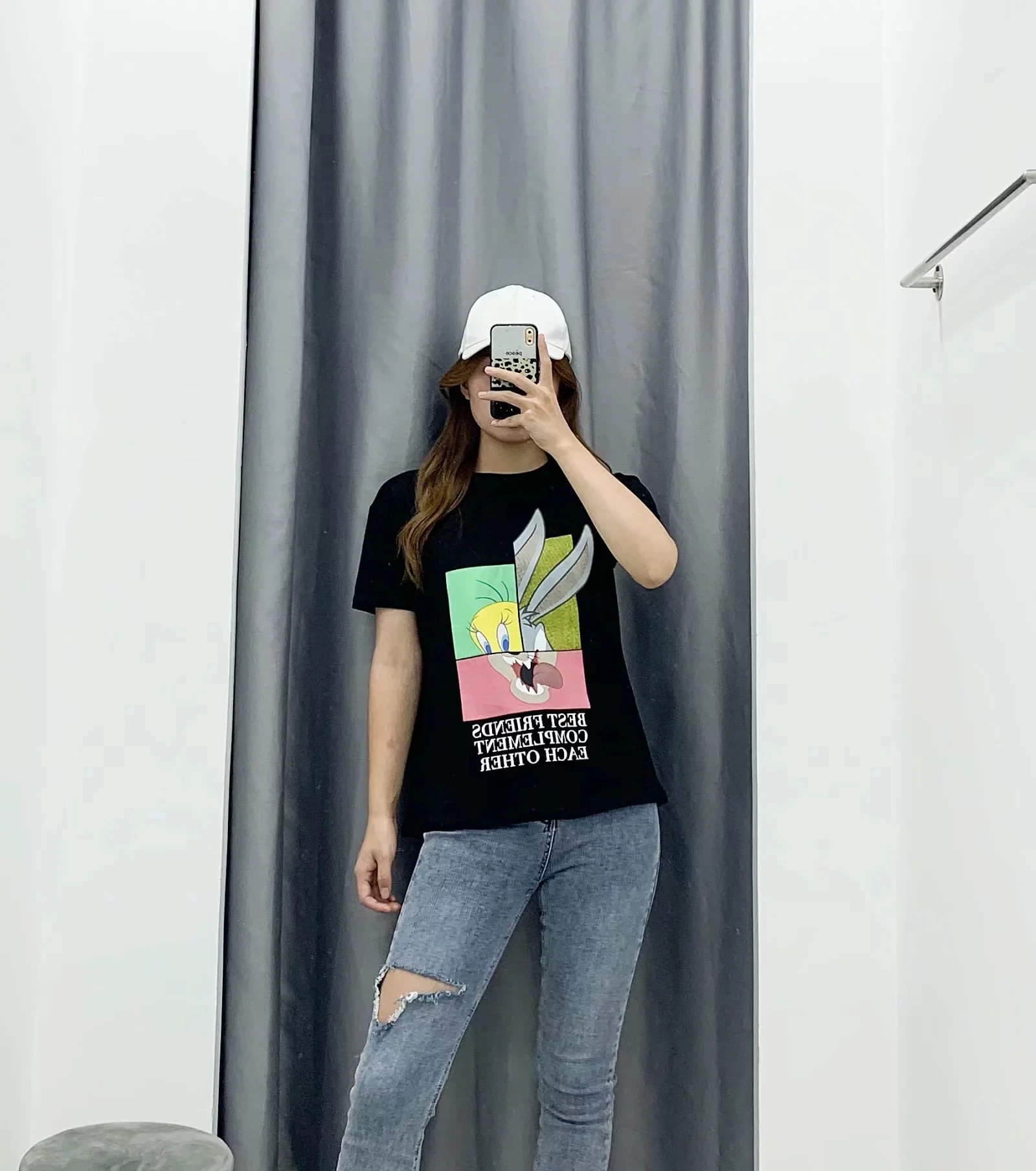 JXYSY, женская футболка, модная, мультяшный принт с животными, круглый вырез, короткий рукав, хлопок, Харадзюку, высокая уличная женская рубашка, топы размера плюс