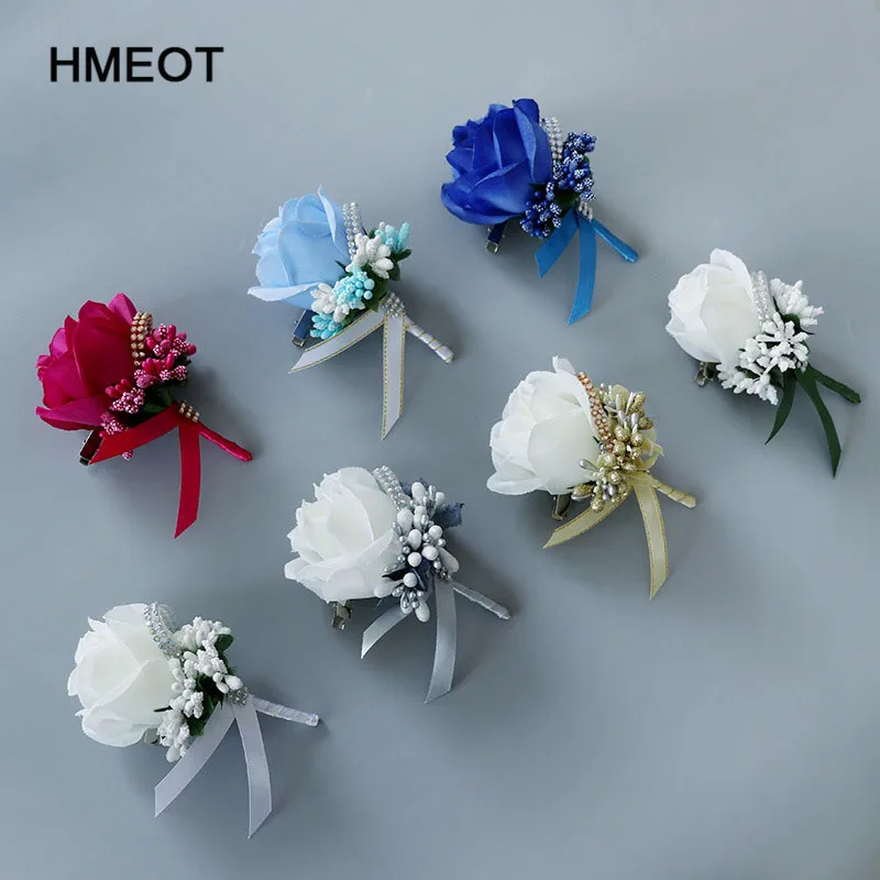 HMEOT Мужская имитация Шелкового бутоньерка Роза булавка брошь свадебные украшения цветок корсаж для жениха Красочные наручные поддельные цветы