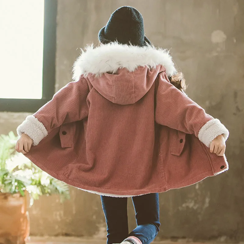 Меховые флисовые куртки с капюшоном для девочек детские однотонные плащи для маленьких девочек, верхняя одежда плотные теплые топы, детские зимние стеганые куртки