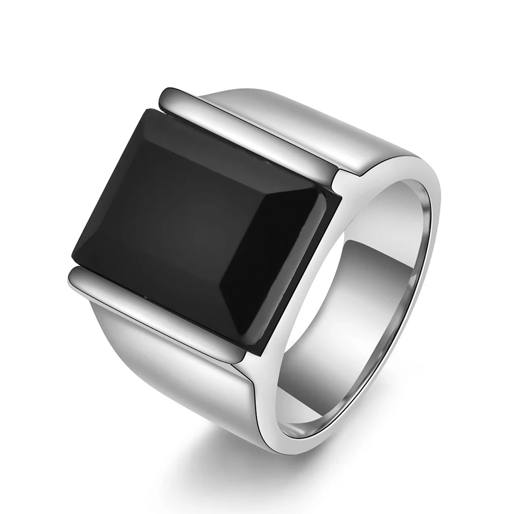 高品質ターコイズシグネットリング男性用ステンレス鋼スクエア