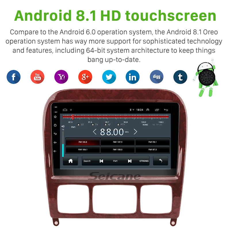Top Seicane Car GPS Unit Player Stereo Android 8.1 For 1998-2005 Mercedes Benz S Class W220 S280 S320 S350 S400 S430 S500 S600 AMG 4