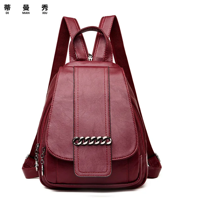 

Women's Backpack 2019 New Style Korean-style Soft Surface Pu Solid Color Youth School Bag Street Backpack