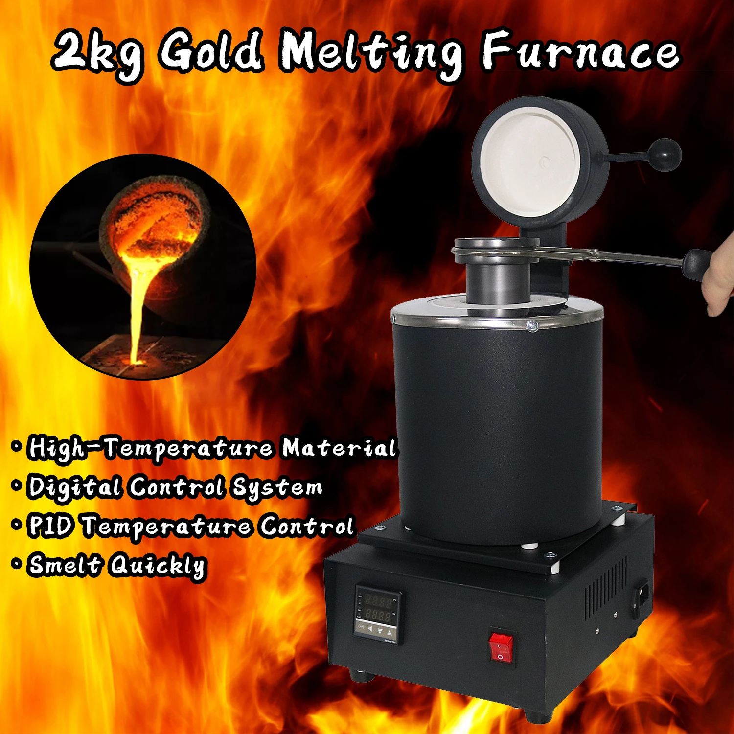 Phyhoo 2kg Capacity Gold Electric Melting Furnace With 1pc Graphite