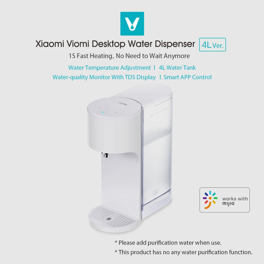 Xiaomi Viomi Настольный диспенсер для воды, 4л, мгновенный нагрев, диспенсер для горячей воды, бар для воды, молочный Партнер, нагреватель, чайник для питьевой воды