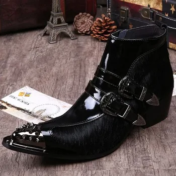 

Ankle Boots High Heel Shoes Men's Shoes Schuhe Cow Leather Korean Pointed Toe Genuine Leather Full Grain Leather Zip Rubber Rome