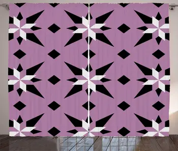 

Mauve Charcoal Grey Bohemian Vintage Curtains Consecutive Geometric Abstract Motifs Little Squares Pattern Living Room Window