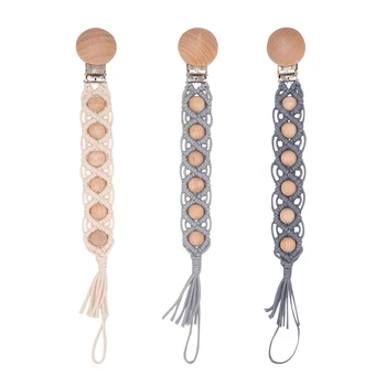 

New Baby Boys Girls Crochet Cotton Wooden Beads Pacifier Soother Nipple Pacifier Clips Dummy Holder Chain Hand-woven Holder