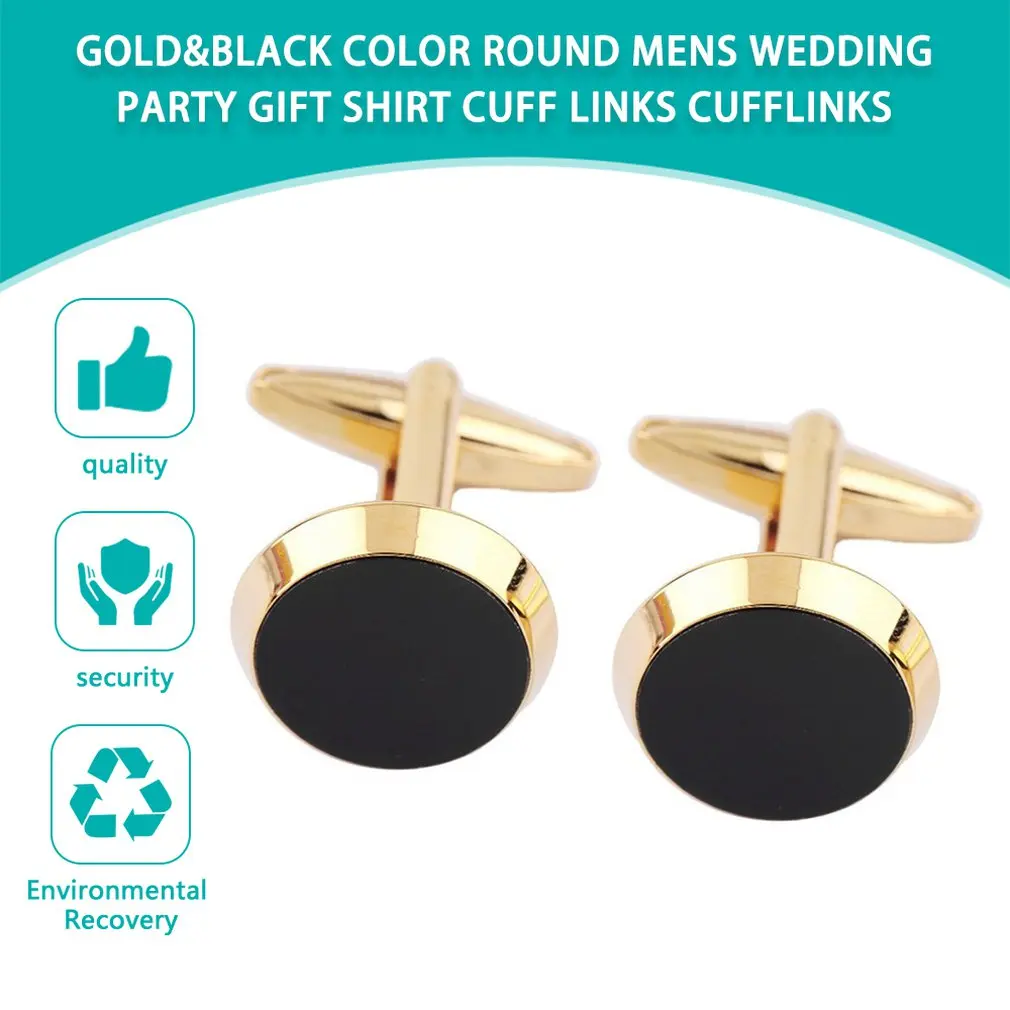 New 2pcs/set Klassieke Zwarte Smoking Manchetknopen Gold&Black Color Round Mens Wedding Party Gift Shirt Cuff Links Cufflinks