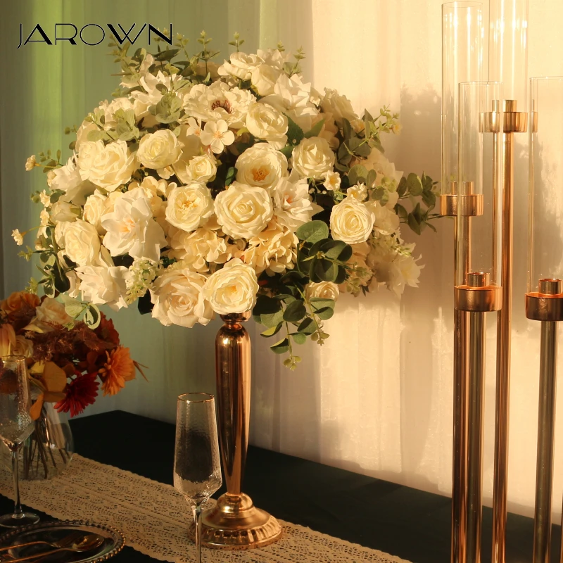 JAROWN – grande boule de fleurs blanches personnalisées de haute qualité,  décoration pour centre de Table de mariage, Rose artificielle, support |  AliExpress