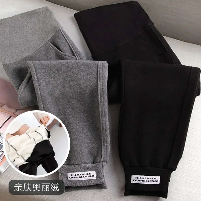 

Pregnant Women Sports Pants Outer Wear Spring, Autumn And Winter Women's Loose-Fit Casual Ankle-length Leggings plus Velvet Trou