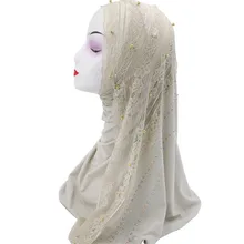 Мусульманский эластичный хиджаб из Джерси шарф мягкий кружевной платок femme musulman хиджаб с кружевом soild хлопок головной платок шарфы Бисероплетение шарфы
