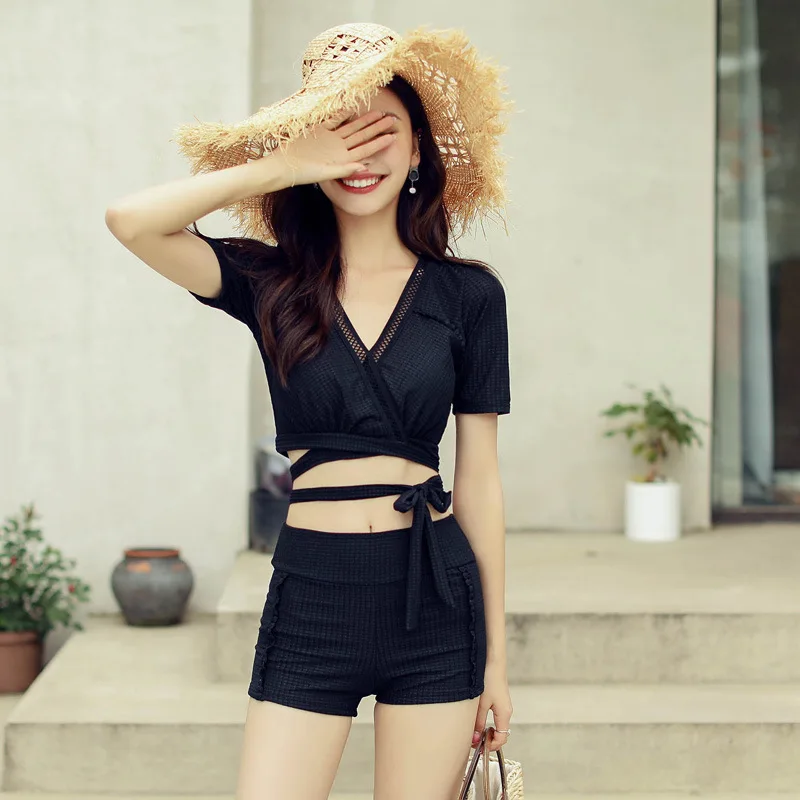 

Women's Swimsuit Bikinis 2019 Woman Sets Female Summer Saida De Praia Separate Korea New Retro Sexy Three Piece Women Print