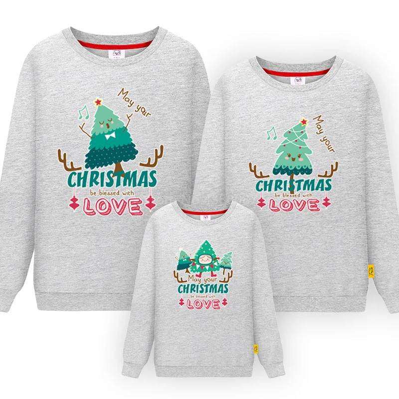 Рождественская одежда для всей семьи; одежда для маленьких девочек с принтом «Xams Tree»; хлопковые вечерние костюмы с длинными рукавами на год для маленьких мальчиков - Цвет: Gray