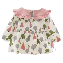 6M-3TCute Детские платья принцессы для девочек воротник "Лотос" торт плиссированное платье-пачка Платье-баллон одежда с длинным рукавом с изображением героев мультфильмов для маленьких девочек, вечерние платья