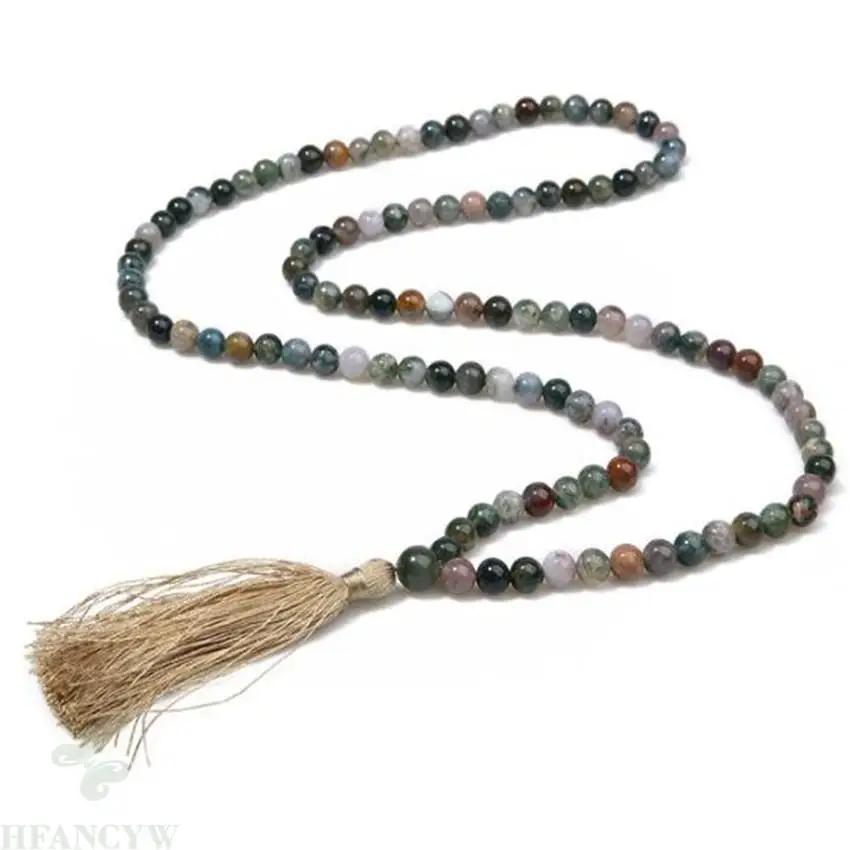 

Индийский агат 6 мм, драгоценный камень, 108 бусин, Мала ожерелье, подходит к бахроме, модный браслет чакры, цепочка на запястье, медитация, вены, натуральные