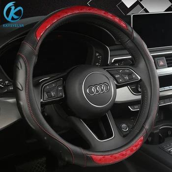 

KKYSYELVA 38cm Auto Steering-Wheel Black Universal Car Steering Wheel Cover Leather Steering Covers Car Interior Accessories