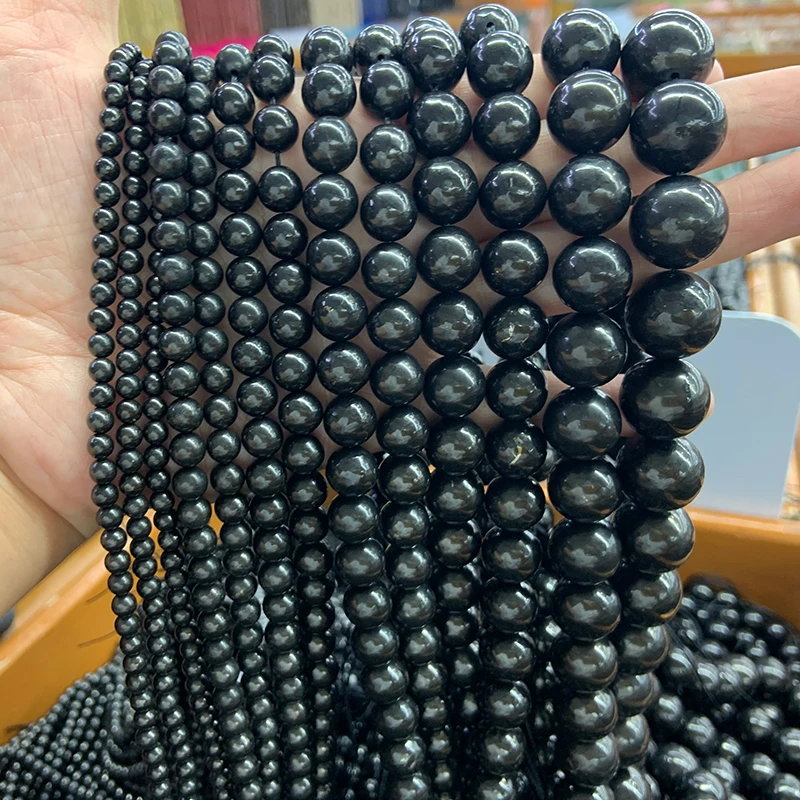 4-16mm Natural Russia Shungite Stone 15'' Round DIY Healing Loose Beads For Jewelry Making Women Men Beads Bracelet Necklace