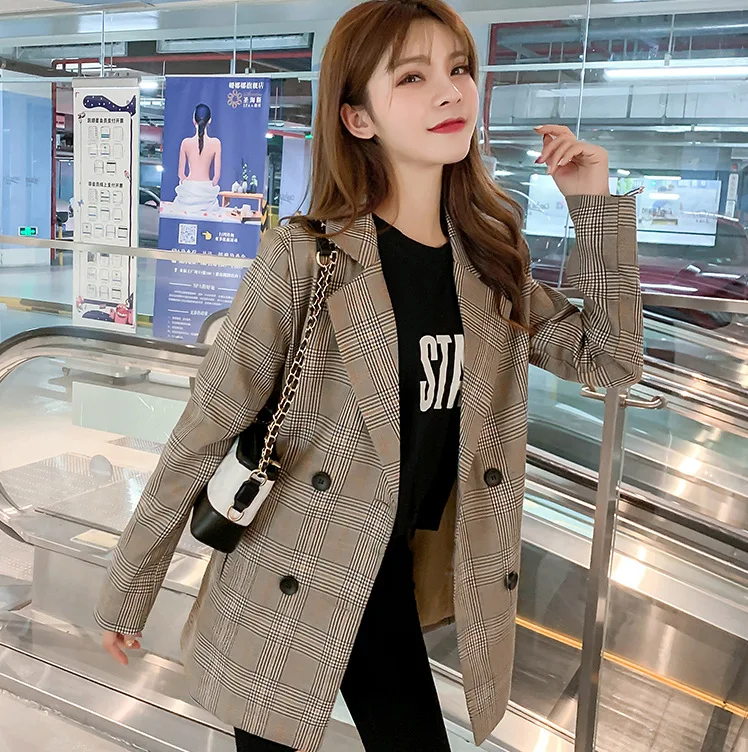 

CHIC Small Suit Coat Women's Loose-Fit Korean-style 2019 Spring And Autumn New Style Hong Kong Style Retro Plaid Suit South Kore