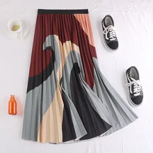 Весенне-осенняя элегантная клетчатая юбка, Женские винтажные Лоскутные юбки леопарда с принтом, узкие вечерние плиссированные юбки с высокой талией M882