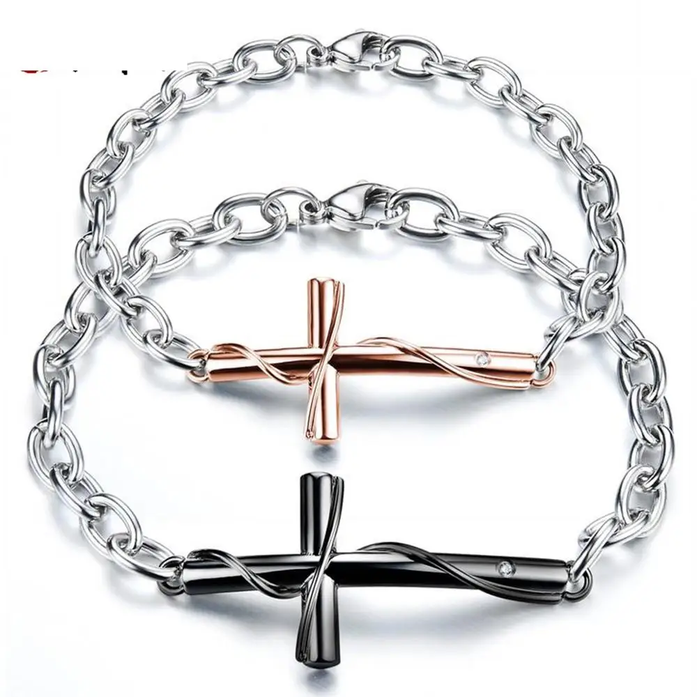 

Romantic Cross Winding Couple Bracelet Titanium Steel Plated Rose Gold Simple Student Lovers Accessory Valentine's Day Gift