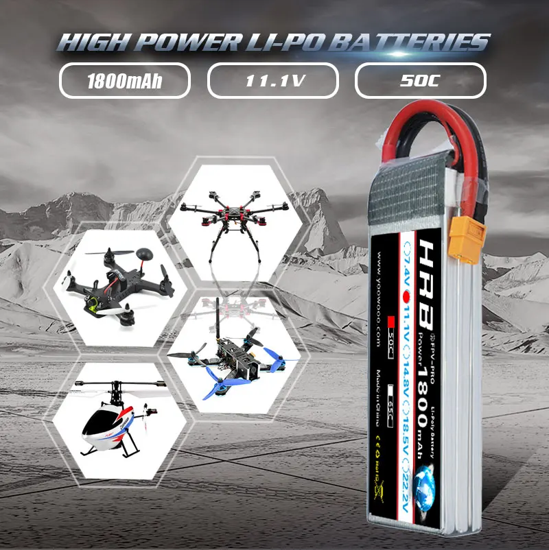HRB 11,1 V 1800mAh 3S 50C LiPo батарея XT60 разъем для Skylark M4-FPV250 мини-Шредер 200 INDY250 RC Heli самолет БПЛА FPV дроны