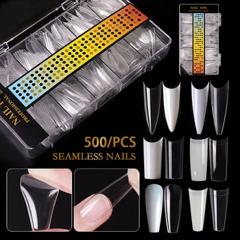 

500tips/box C Curve Full/Half Cover French Fake Nails Transparent Natural Manicure Tools 2021 DIY UV Designs Acrylic Fake Nails