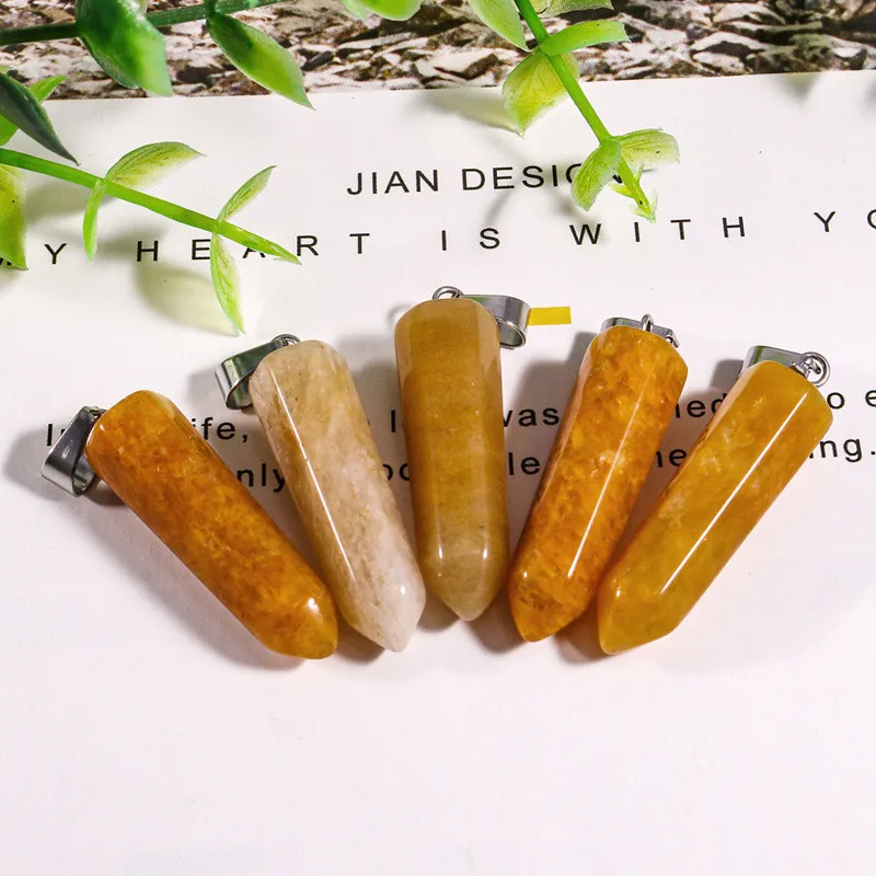 Natural Crystal Stone Amethyst Tiger's Eye Rose Quartz Hexagon Prism Pendants Charms For Diy Earrings Necklace Jewelry Making