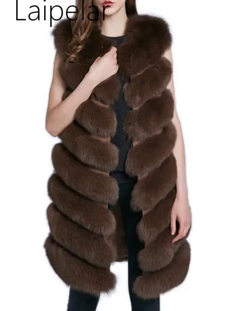 

Laipelar New 2020 Winter Faux Fox Fur Vest Faux Fur Furry Vest Genuine Leather Tilt Stripe Coat Winter Coat New Sale