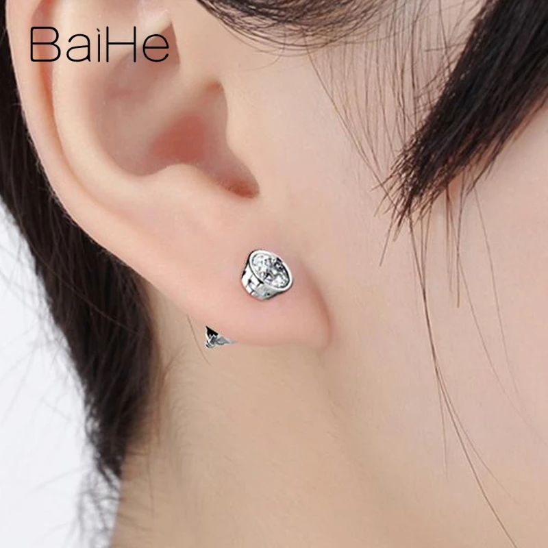 BAIHE, 18 К, белое золото, H/SI, 0.20ct, натуральные бриллианты, женские трендовые ювелирные изделия, Круглые, для помолвки, ювелирные изделия с бриллиантами, серьги-гвоздики