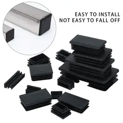 10Pcs Black Plastic Pipe Plug Furniture Rectangular Pipe Plug Non-Slip Square Foot Cover Plug Dust-Proof Cushion Protected Pad