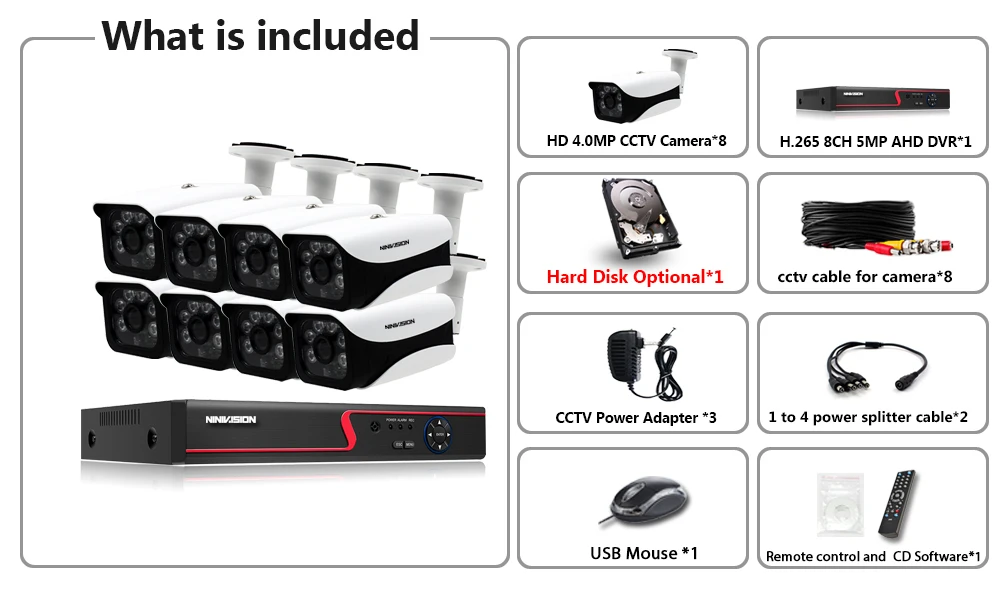 NINIVISION HD CCTV система 4MP 8CH AHD DVR комплект 8 шт. 4.0mp 2560*1440 6 шт. массив светодиодов камера безопасности комплект наружного наблюдения