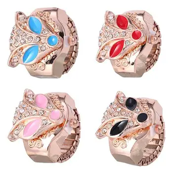 

Girl's Lovely Palm Civet Pattern Case Rhinestone Elastic Quartz Finger Ring Watch